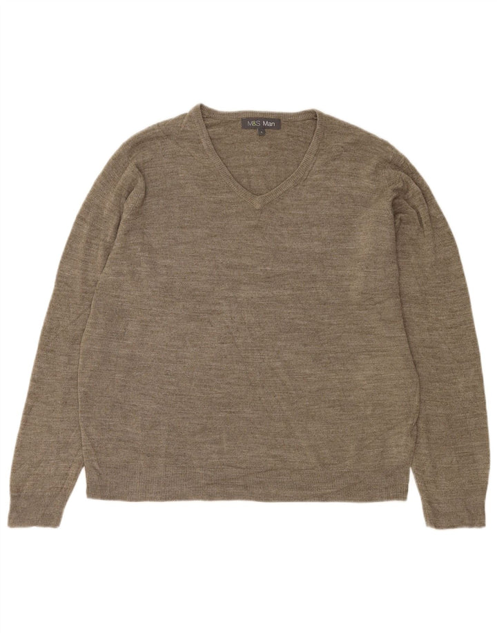 Marks & Spencer Suéter con Cuello en V para Hombre Acrílico Moteado Gris Grande