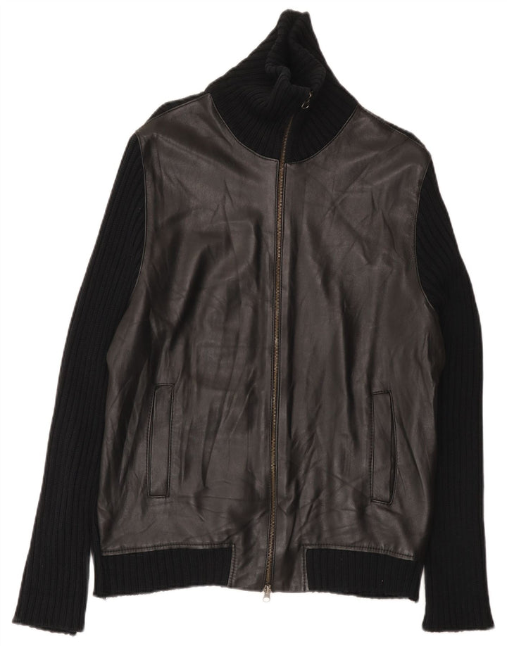 Zara Hombre Cárdigan Suéter Grande Algodón Negro