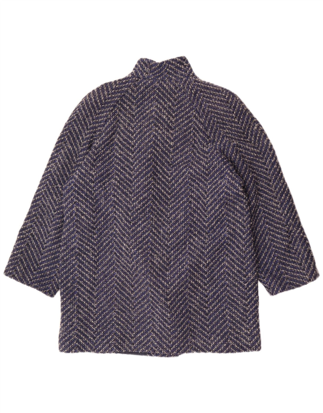 Vintage mujer doble pecho abrigo Reino Unido 14 gran azul marino Chevron lana