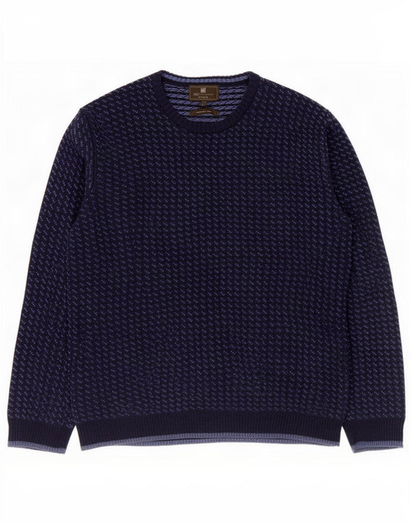 Marks & Spencer Suéter tipo jersey con cuello redondo y ajuste a medida para hombre, talla grande, azul marino
