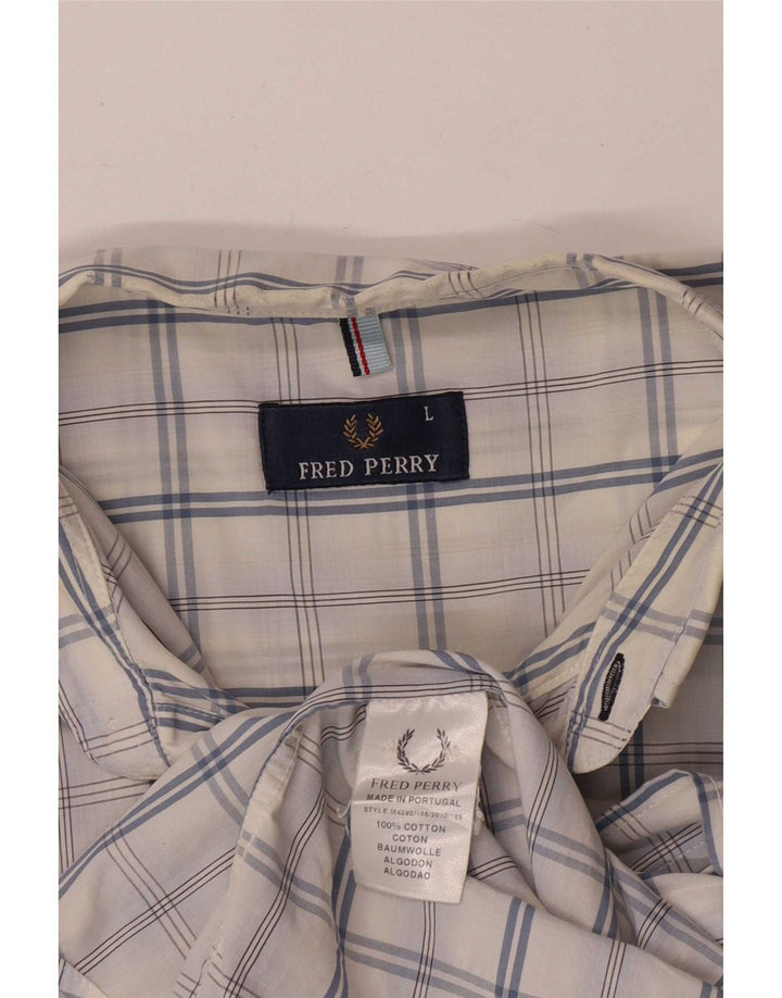 Fred Perry Camisa De Manga Corta Para Hombre De Algodón A Cuadros Blanco Grande