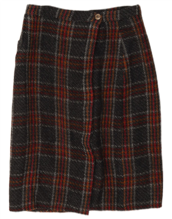 Vintage mujer punto abrigo falda W26 pequeño cheque negro