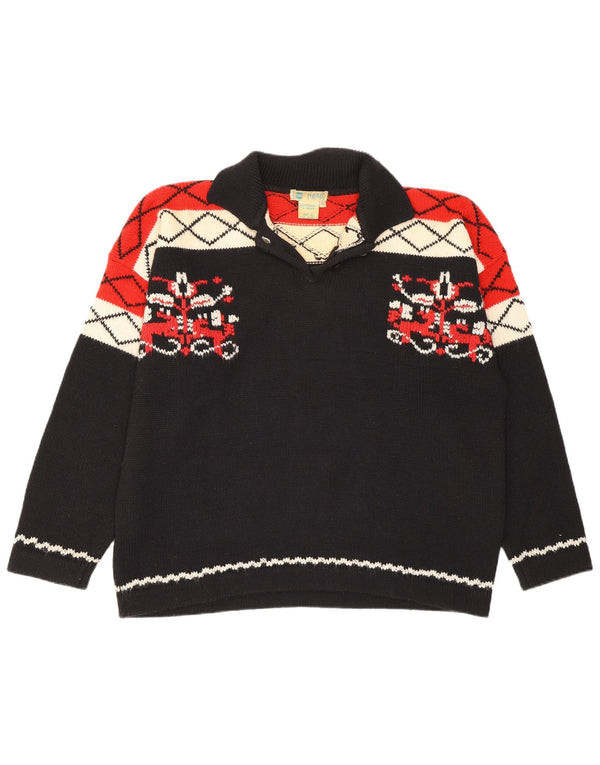 Vintage mujer polo cuello jersey suéter IT 40 pequeño negro geométrico