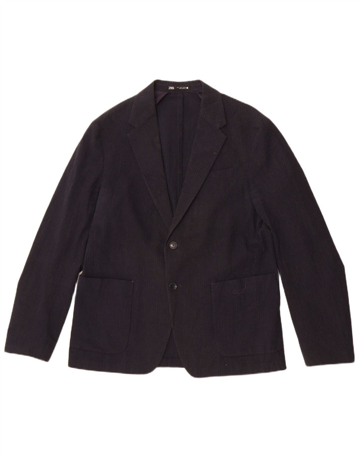 Zara Chaqueta tipo blazer de 2 botones para hombre UK 40 Large Azul marino a rayas