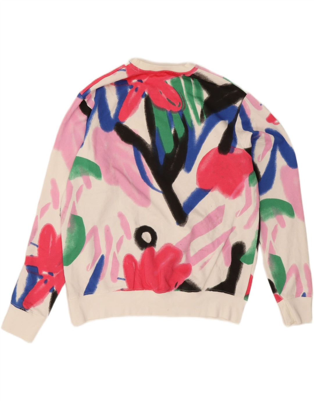 Zara Mujer Gráfico Sudadera De Gran Tamaño Jersey Reino Unido 44 Mediano Blanco Floral