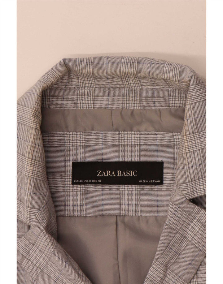 Zara Mujer Chaqueta Blazer De 1 Botón EU 40 Gris Medio Pata De Gallo