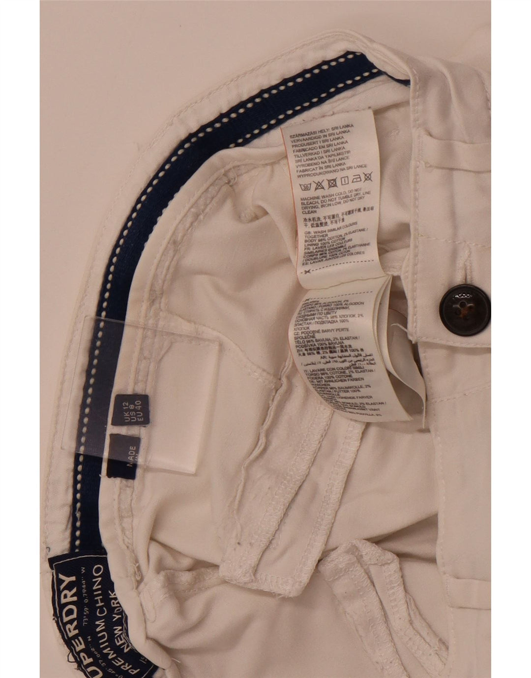 SUPERDRY Pantalones chinos ajustados para mujer UK 12 Medium W32 L29 Algodón blanco