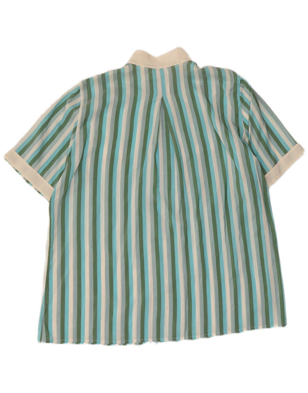 Blusa vintage de manga corta para mujer IT 50 XL Seda a rayas verdes