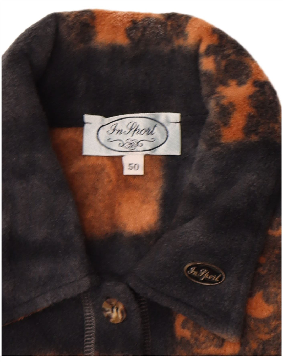 VINTAGE Camisa Polar Mujer IT 50 XL Azul Marino Patchwork Poliéster