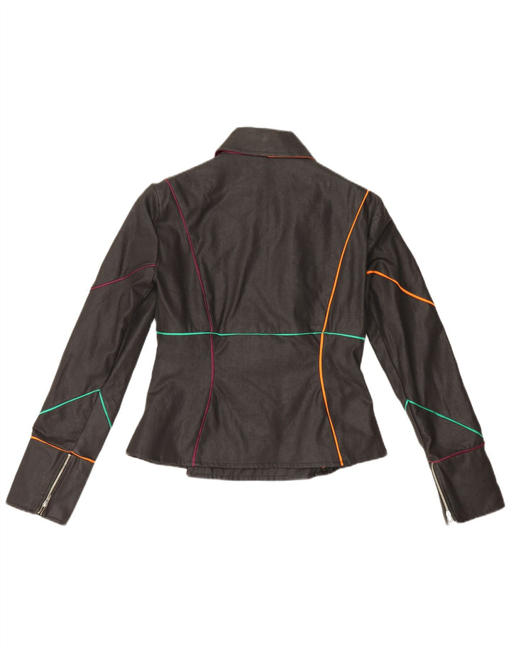 Vintage mujer biker chaqueta Reino Unido 10 pequeño negro rayas