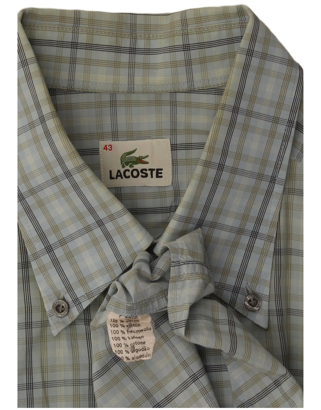 Camisa Lacoste Hombre Manga Corta Talla 43 Algodón Cuadros Azul Grande