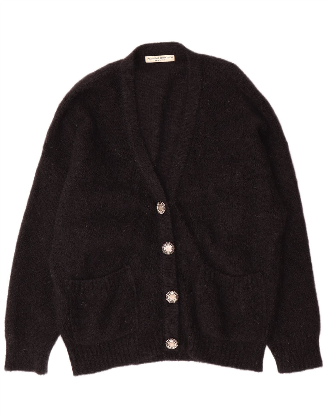 Alessandra Rich Suéter tipo cárdigan extragrande para mujer IT 40 Small Black Mohair