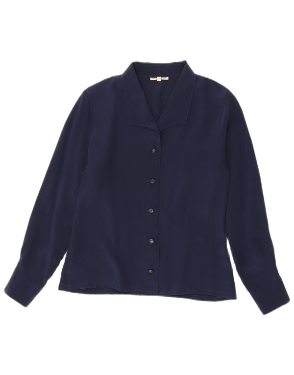Blusa vintage para mujer IT 44 Seda azul marino mediana