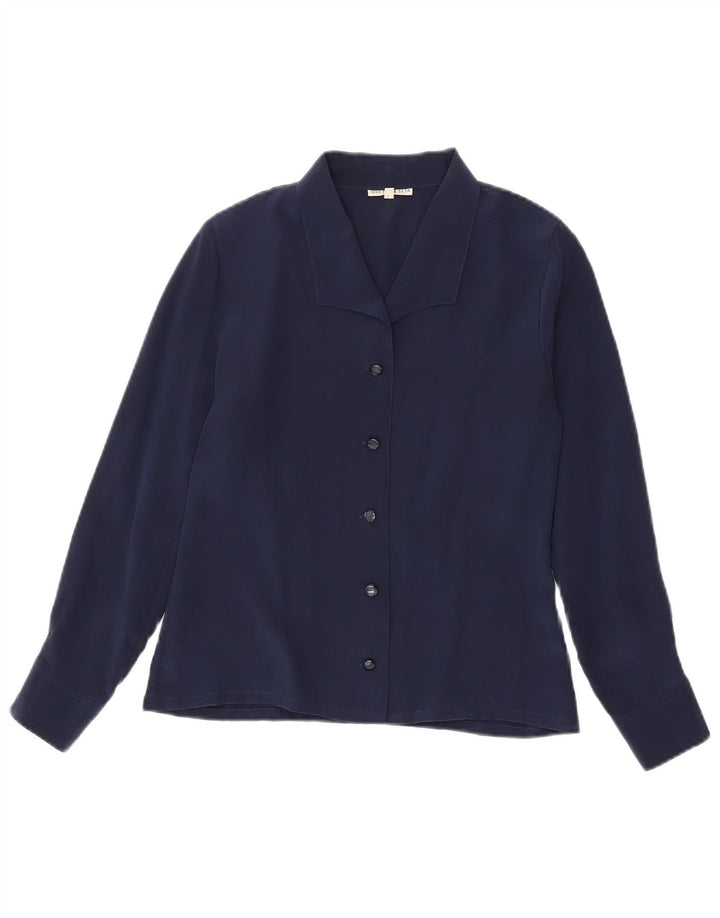 Blusa vintage para mujer IT 44 Seda azul marino mediana