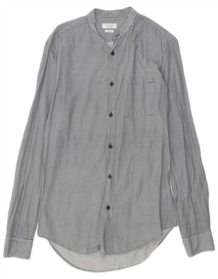Zara Hombre Camisa Slim Fit Algodón Rayas Pintadas Gris Medio