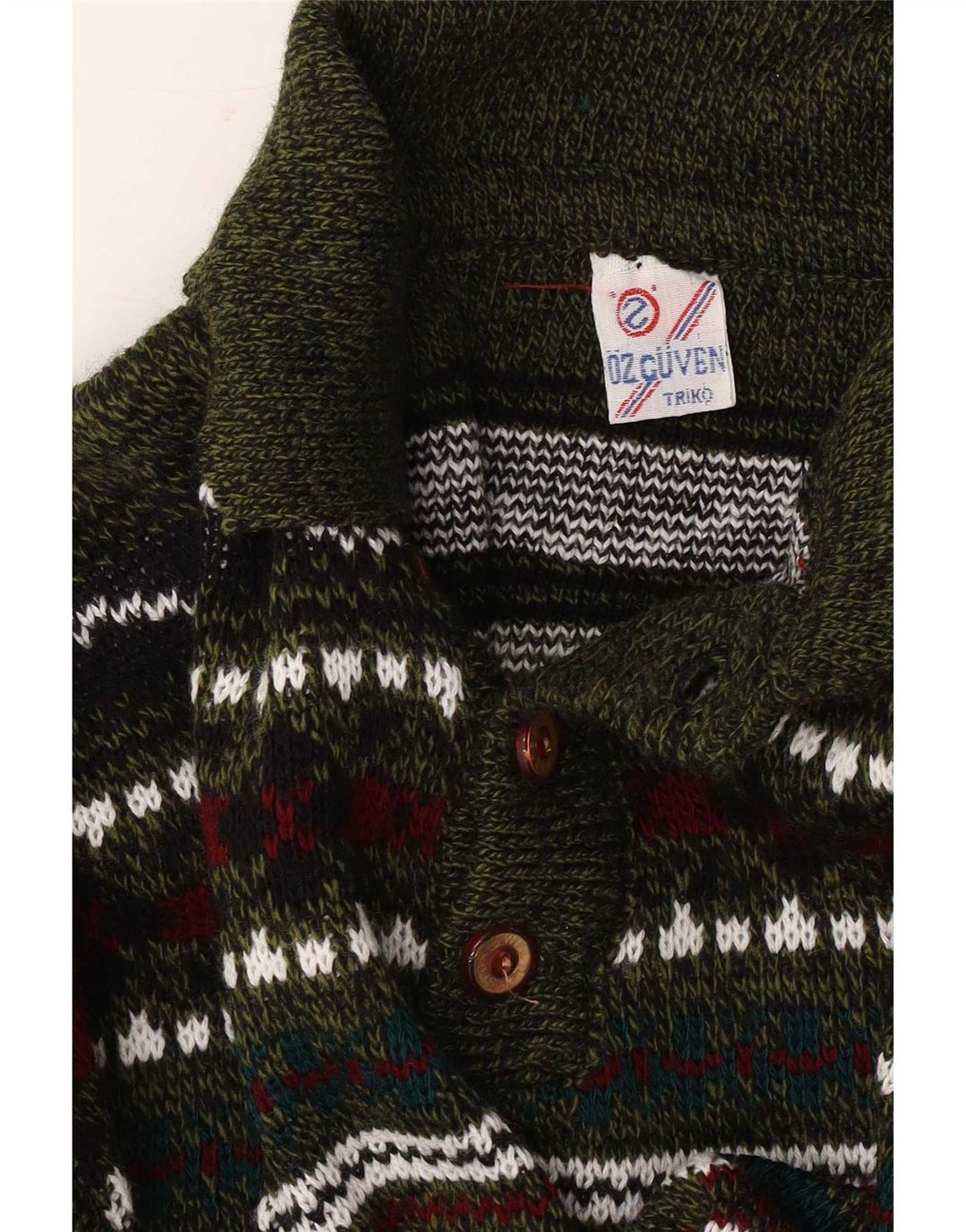 Vintage hombres polo cuello jersey suéter medio multicolor geométrico