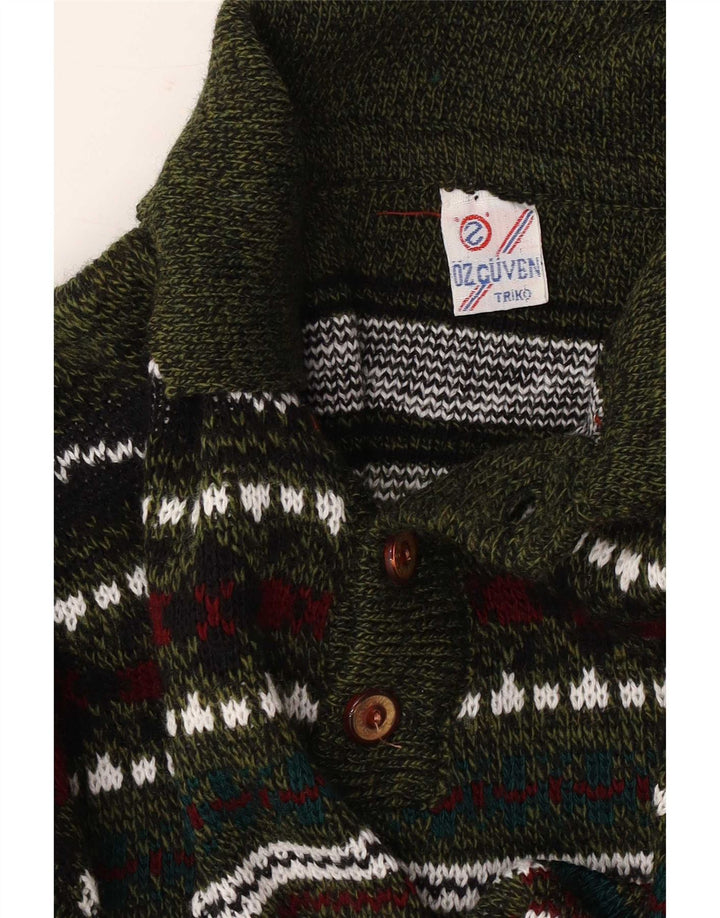 Vintage hombres polo cuello jersey suéter medio multicolor geométrico