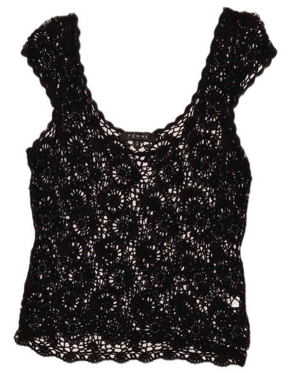 Femme Top sin mangas de crochet para mujer con transparencias UK 20 2XL Viscosa negra