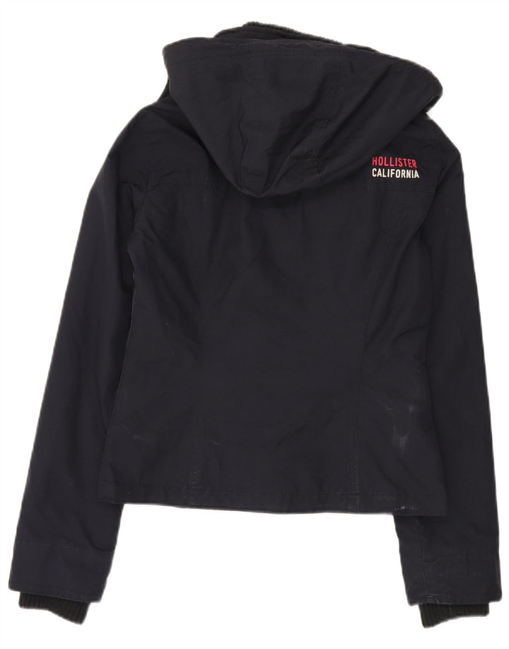 Chaqueta cortavientos con capucha Hollister para mujer Reino Unido 10 Small Poliéster azul marino