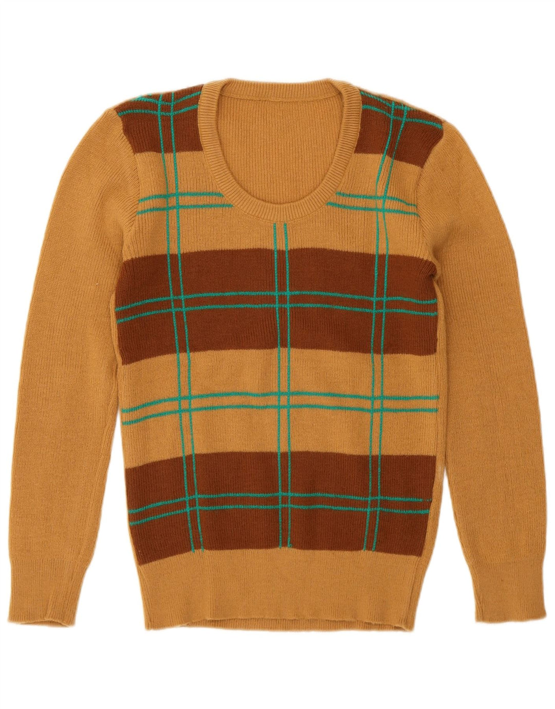 Vintage mujer cuello redondo jersey suéter Reino Unido 12 marrón medio geométrico