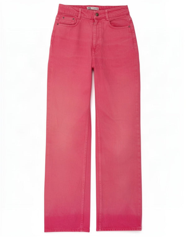Zara Jeans rectos de cintura alta para mujer EU 38 Small W28 L33 Algodón rosa