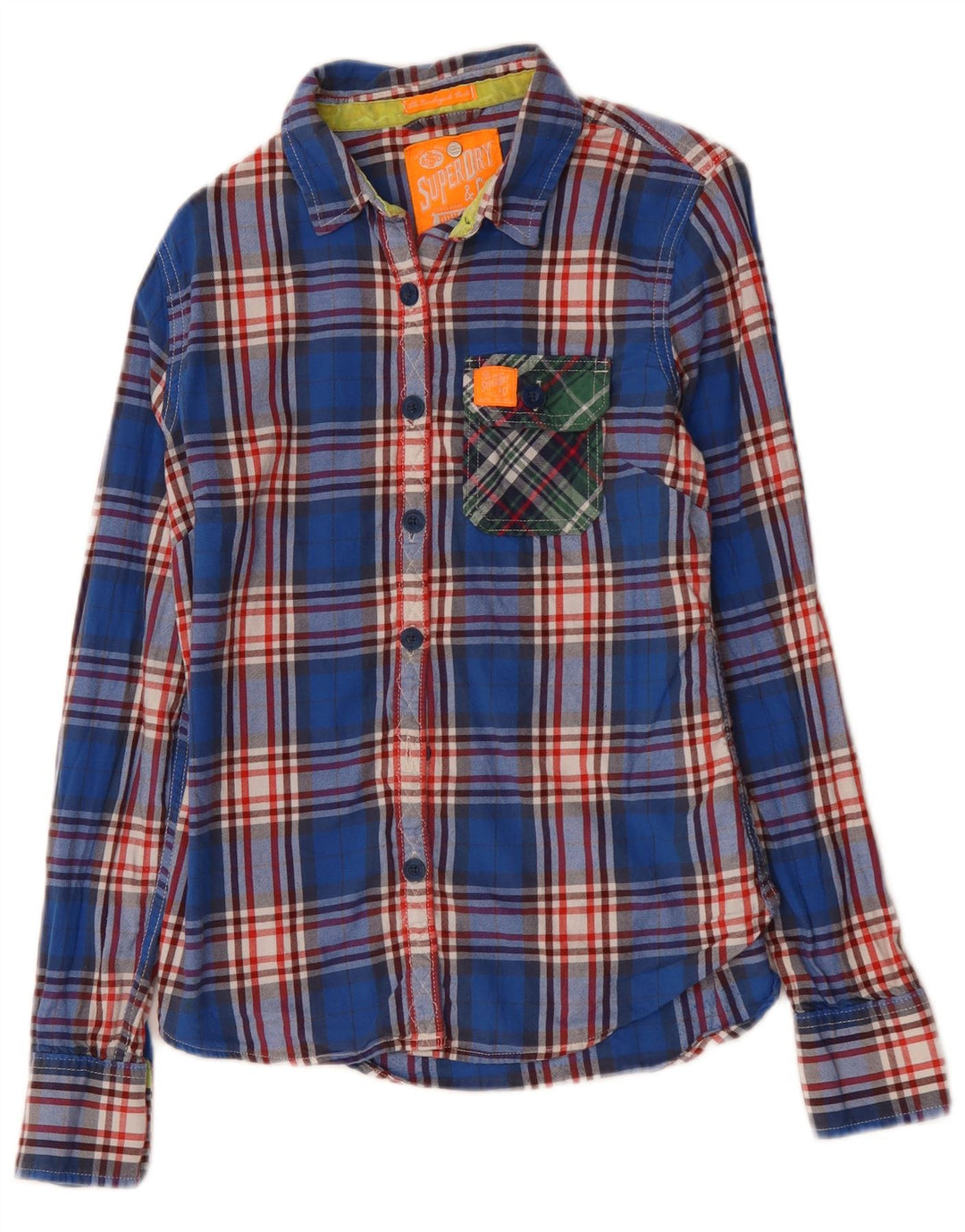 SUPERDRY Camisa de franela para mujer UK 40 Algodón a cuadros azul mediano