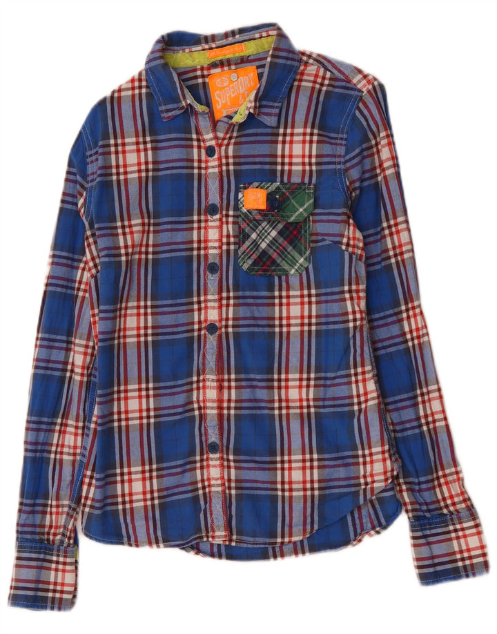 SUPERDRY Camisa de franela para mujer UK 40 Algodón a cuadros azul mediano