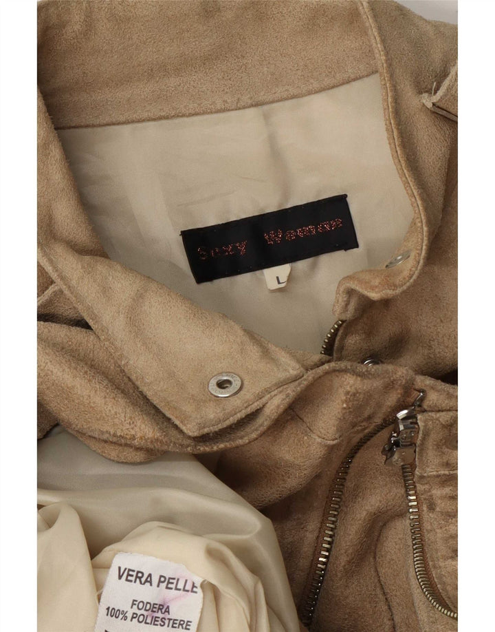 Vintage mujer ante chaqueta Reino Unido 14 cuero beige grande