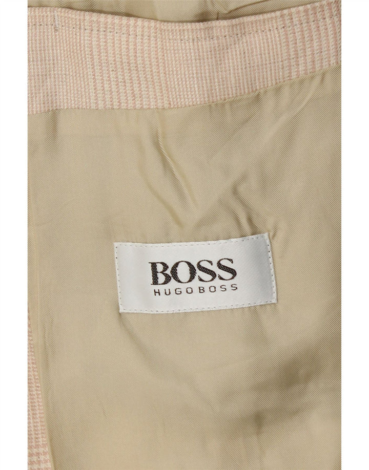HUGO BOSS Chaqueta tipo blazer de 2 botones para hombre EU 56 3XL Lino a cuadros beige