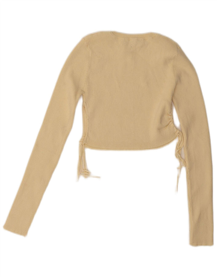 Zara Mujer Crop Blusa De Manga Larga Top UK 8 Small Amarillo