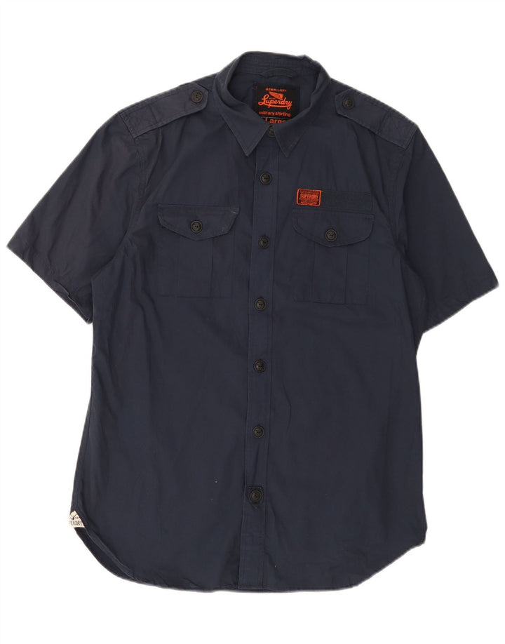 Superdry Camisa militar de manga corta para hombre, tamaño grande, algodón azul marino