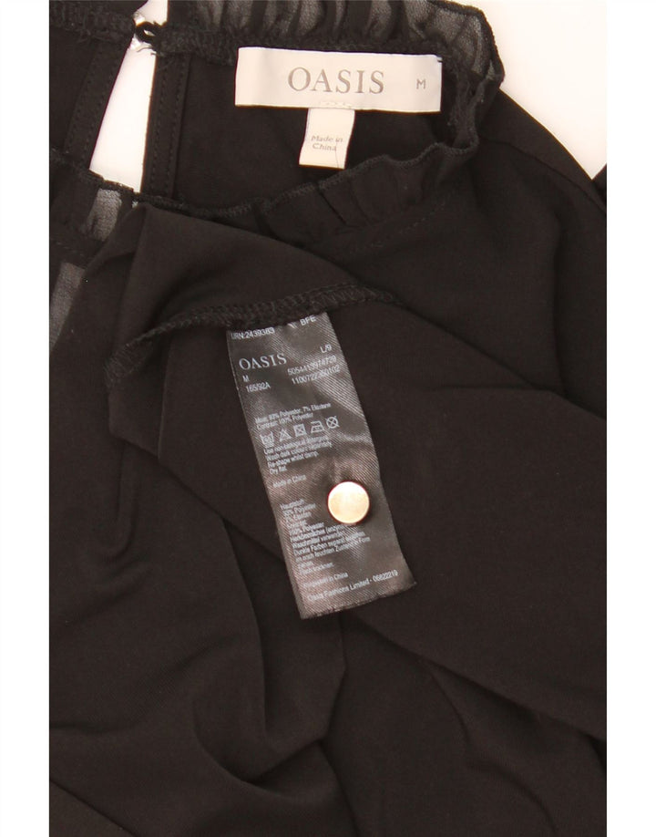 Oasis Blusa de Manga Larga para Mujer Top UK 42 Medio Negro Poliéster