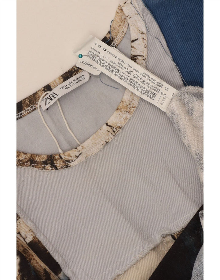 Zara Mujer Crop Graphic Top Manga Larga UK 44 Mediano Multicolor