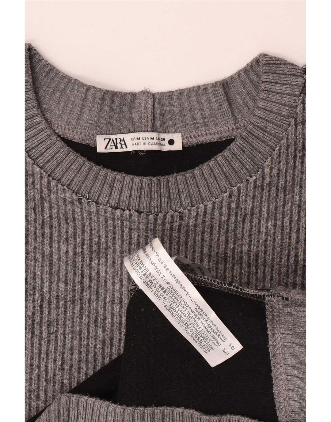 Zara Jersey de cuello redondo para mujer UK 44 Poliéster gris medio