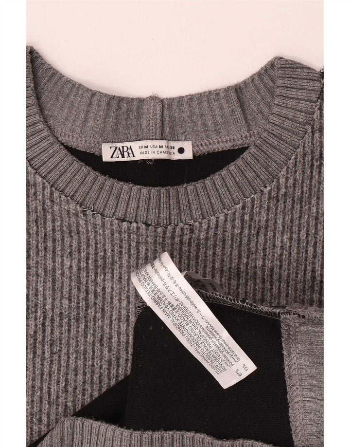 Zara Jersey de cuello redondo para mujer UK 44 Poliéster gris medio