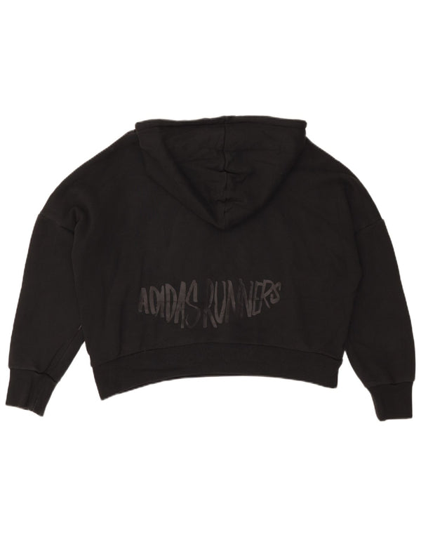 Adidas Mujer Oversize Crop Graphic Sudadera con capucha Jumper UK 8/10 Small Negro