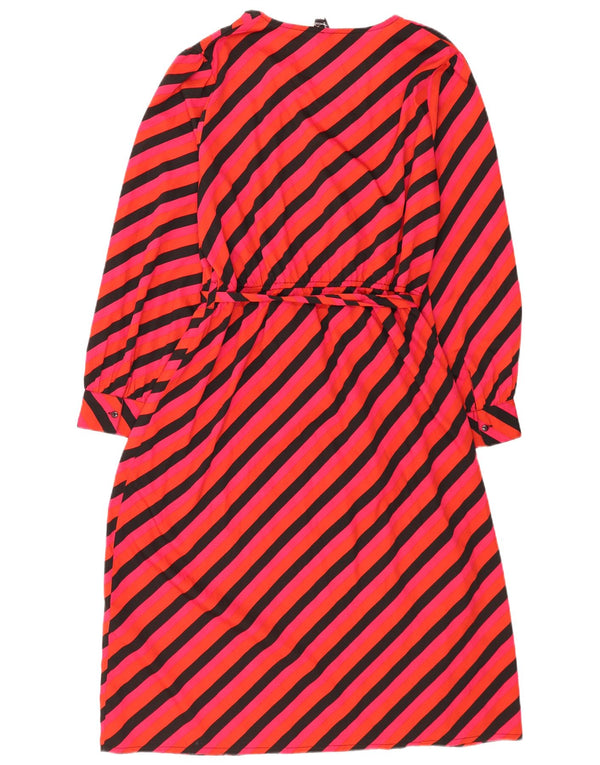 Vintage mujer manga larga Maxi vestido Reino Unido 18 XL poliéster a rayas rojas