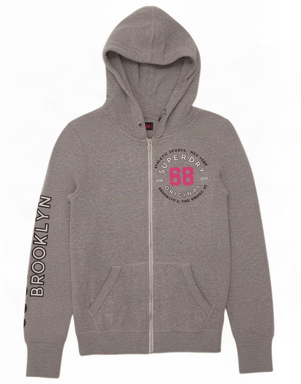 Superdry Brooklyn Graphic Zip Sudadera con capucha para mujer UK 6 XS Gris Algodón