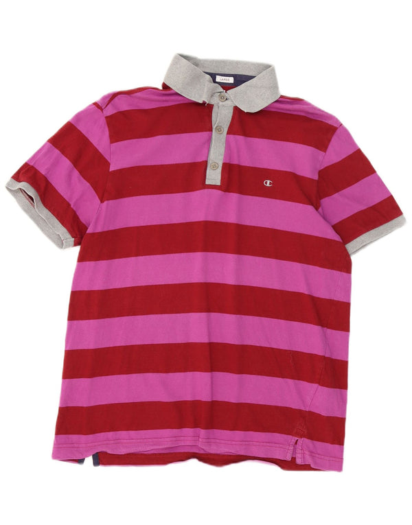 Champion Heritage Fit Polo De Rugby Para Hombre Algodón A Rayas Rosa Grande