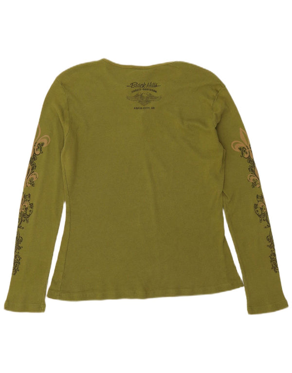 Harley Davidson Mujer Gráfico Top Manga Larga UK 18 XL Verde Paisley