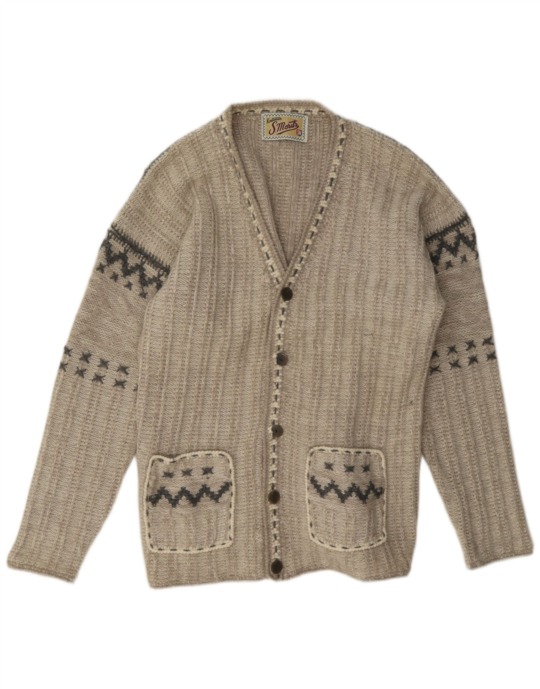 S.Moritz Cárdigan de corte holgado para hombre, suéter pequeño de lana geométrica en color beige