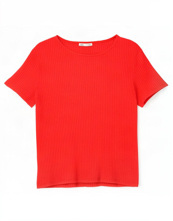 Zara Camiseta Mujer Top UK 40 Medium Viscosa Roja