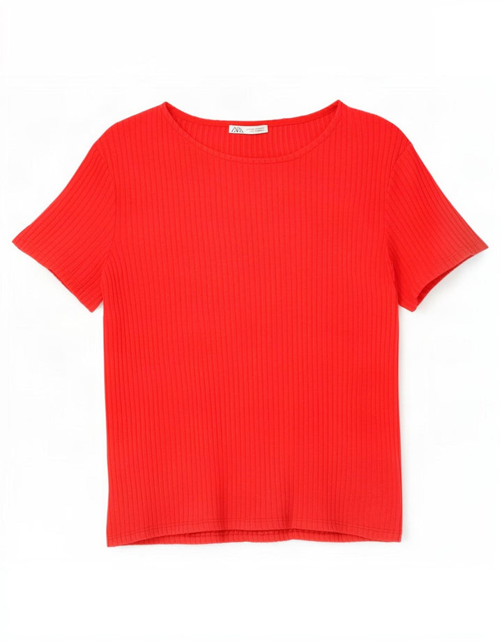 Zara Camiseta Mujer Top UK 40 Medium Viscosa Roja