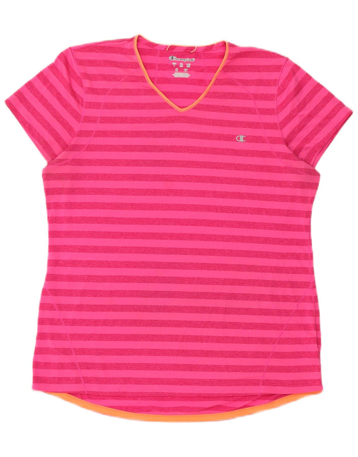 Champion Camiseta para mujer Top UK 46 Grande Rosa Poliéster a rayas