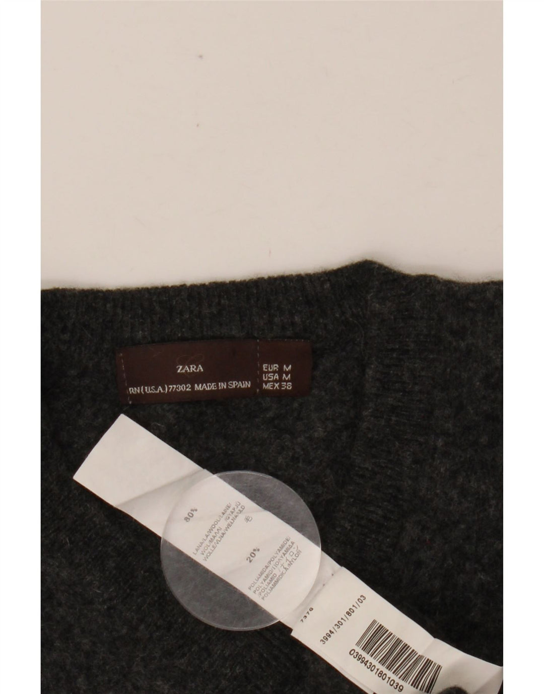 ZARA Hombre Jersey Cuello Pico Lana Gris Medio