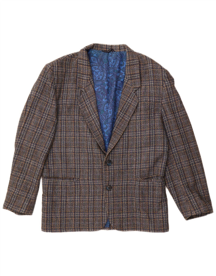 Vintage hombres 2 botones Blazer chaqueta Reino Unido 38 gris medio comprobar lana