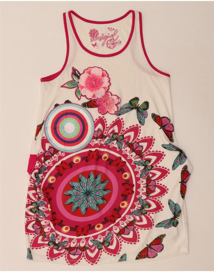 DESIGUAL Vestido tipo túnica sin mangas con estampado gráfico para niña 11-12 años Blanco floral