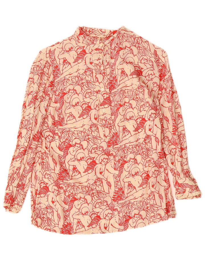 VINTAGE Mujer Camisa Gráfica Blusa Reino Unido 12 Medio Blanco