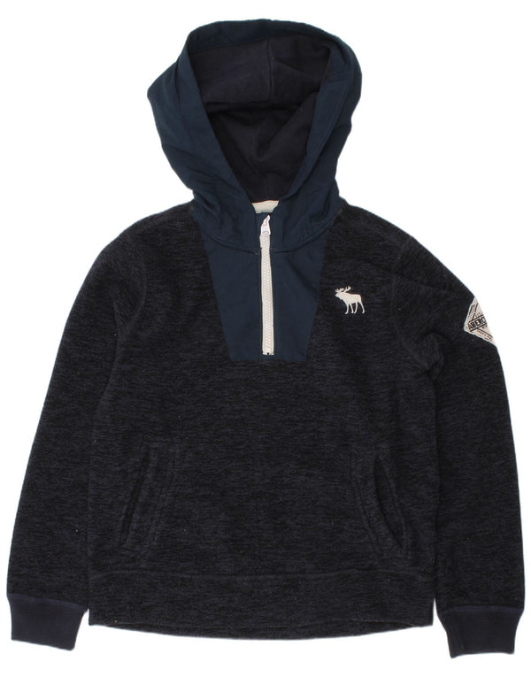 Abercrombie & Fitch Boys Hooded Fleece Jumper 7-8 Years Navy Blue Polyester
