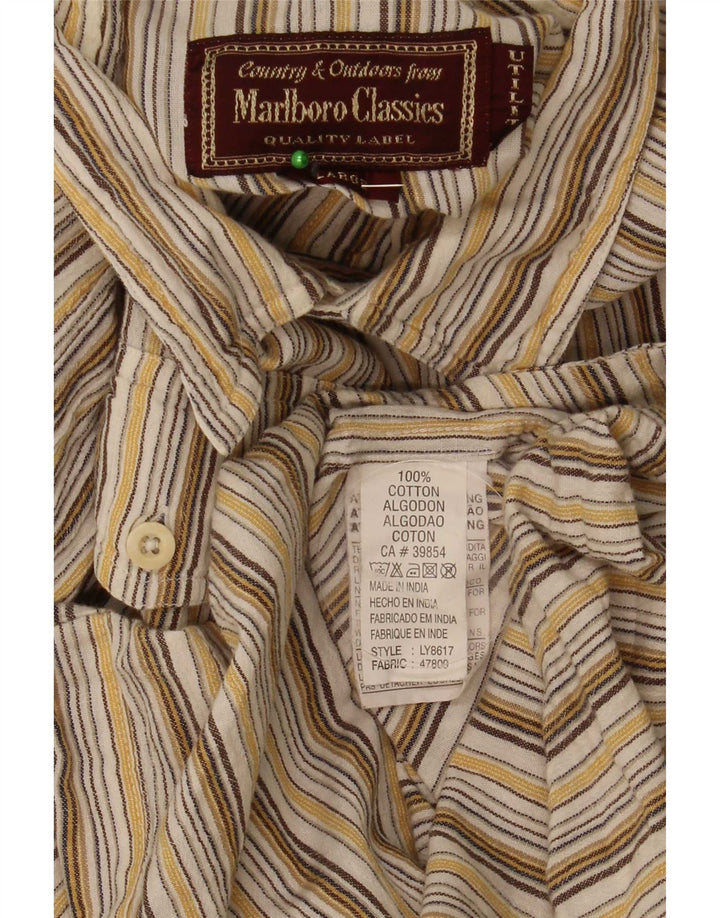 Camisa Marlboro Classics Hombre Grande Algodón A Rayas Marrón